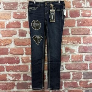 Rewash Jeans Juniors 7 Dark Blue Skinny Stretchy Denim Embroidered Casual Pants